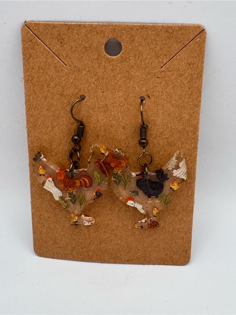 Chicken Motif Muticolor Resin Drop Earrings